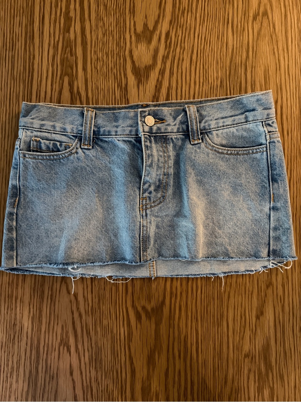 j. galt small Light Blue Denim Mini Skirt with Raw Hem